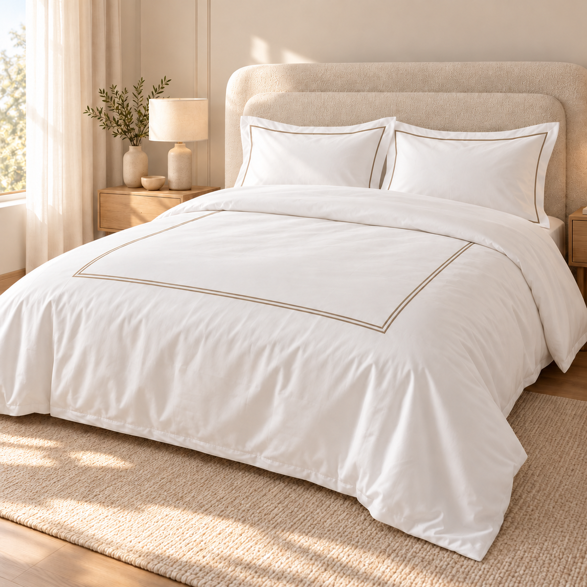 Σετ Παπλωματοθήκης Royalty Beige 300 TC με Κέντημα – lifestyle εικόνα